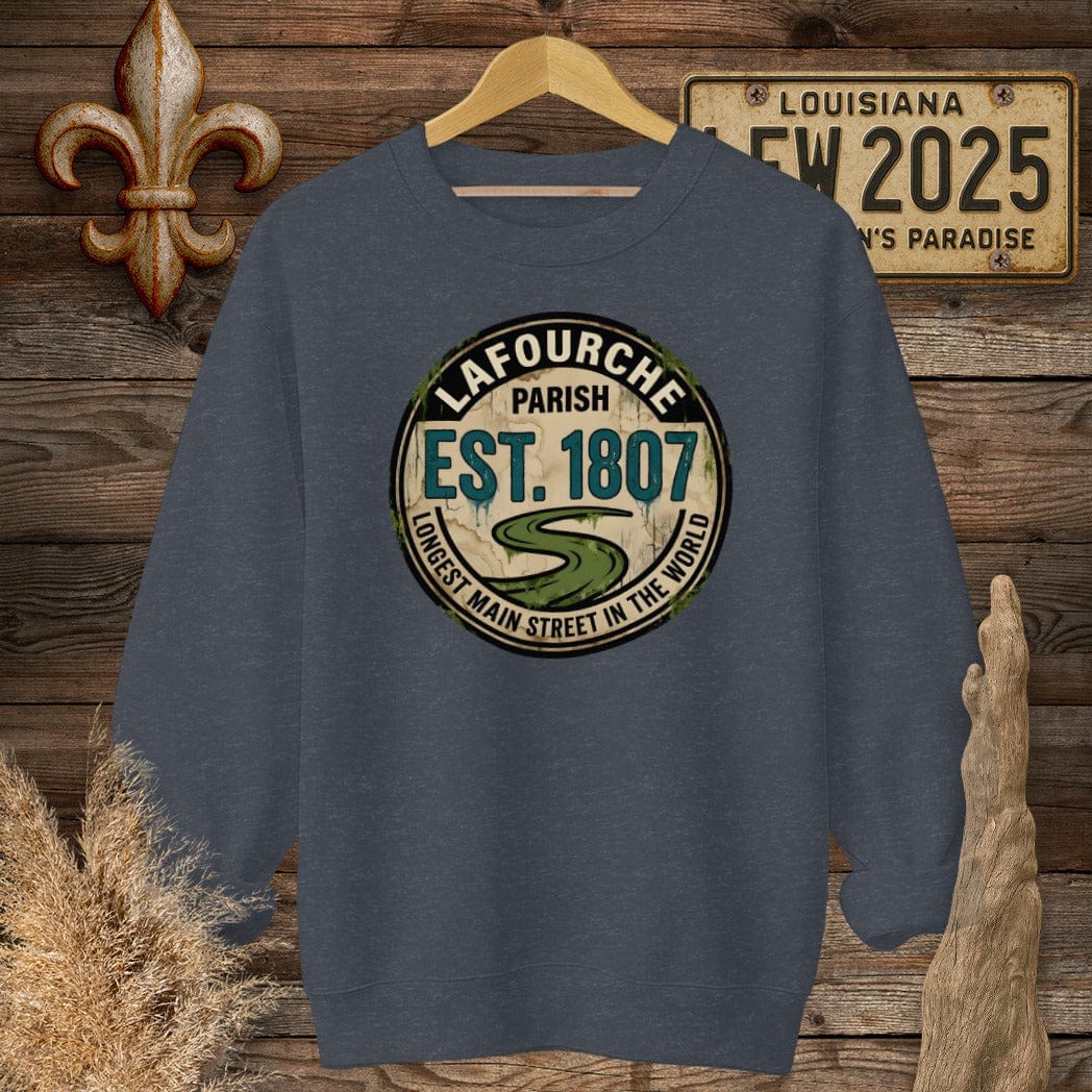 S / Heather Sport Dark Navy Louisiana Lafourche Parish Sweatshirt by Laissez Faire Wear