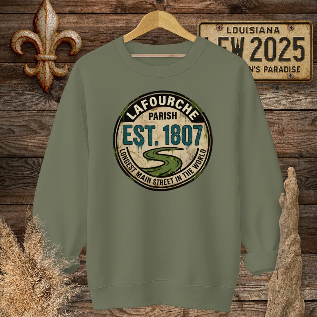 S / Military Green Louisiana Lafourche Parish Sweatshirt by Laissez Faire Wear