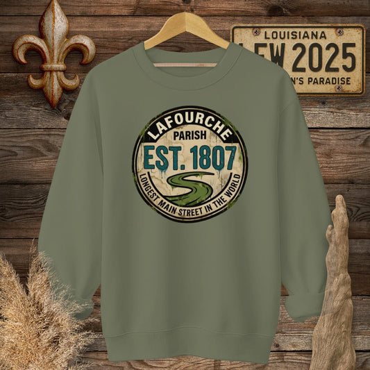 S / Military Green Louisiana Lafourche Parish Sweatshirt by Laissez Faire Wear