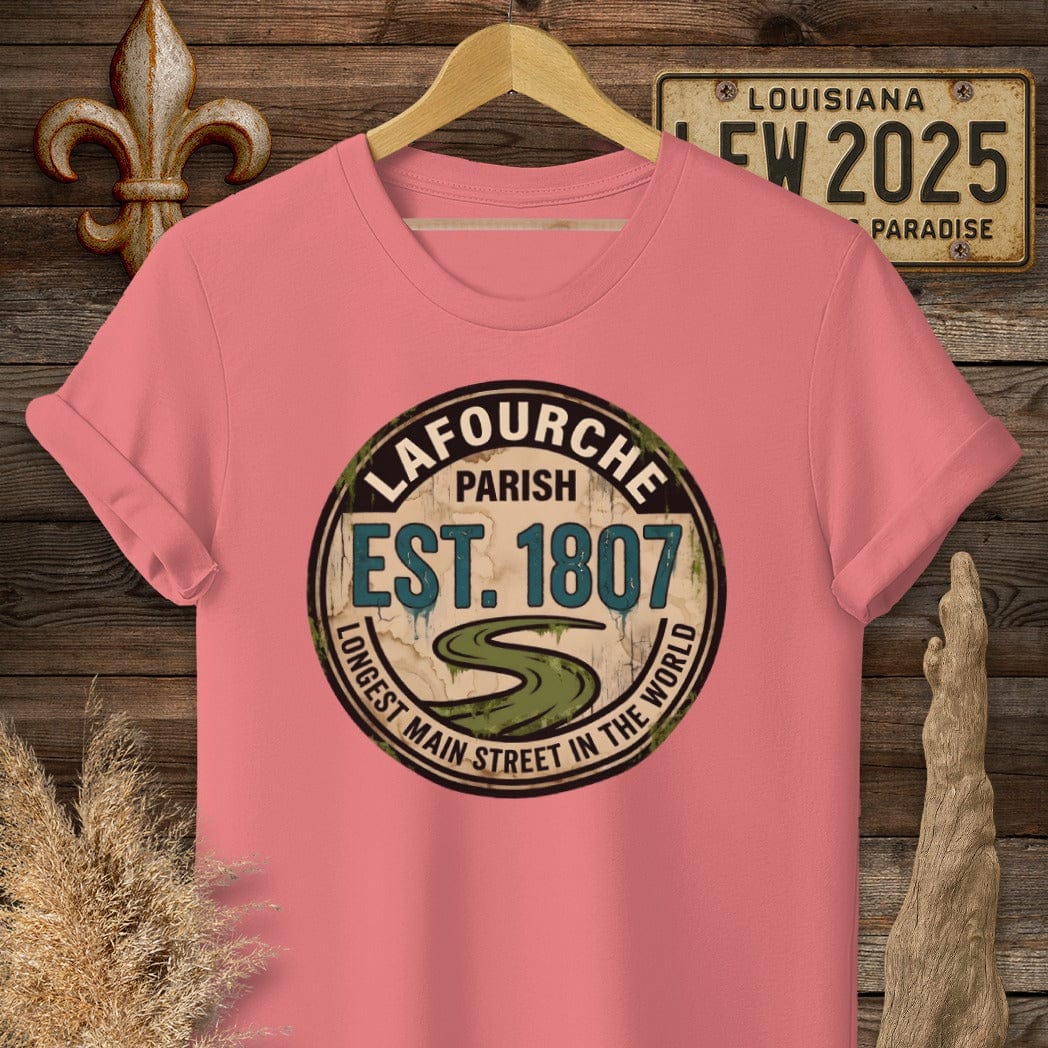 S / Coral Silk Louisiana Lafourche Parish T-Shirt by Laissez Faire Wear