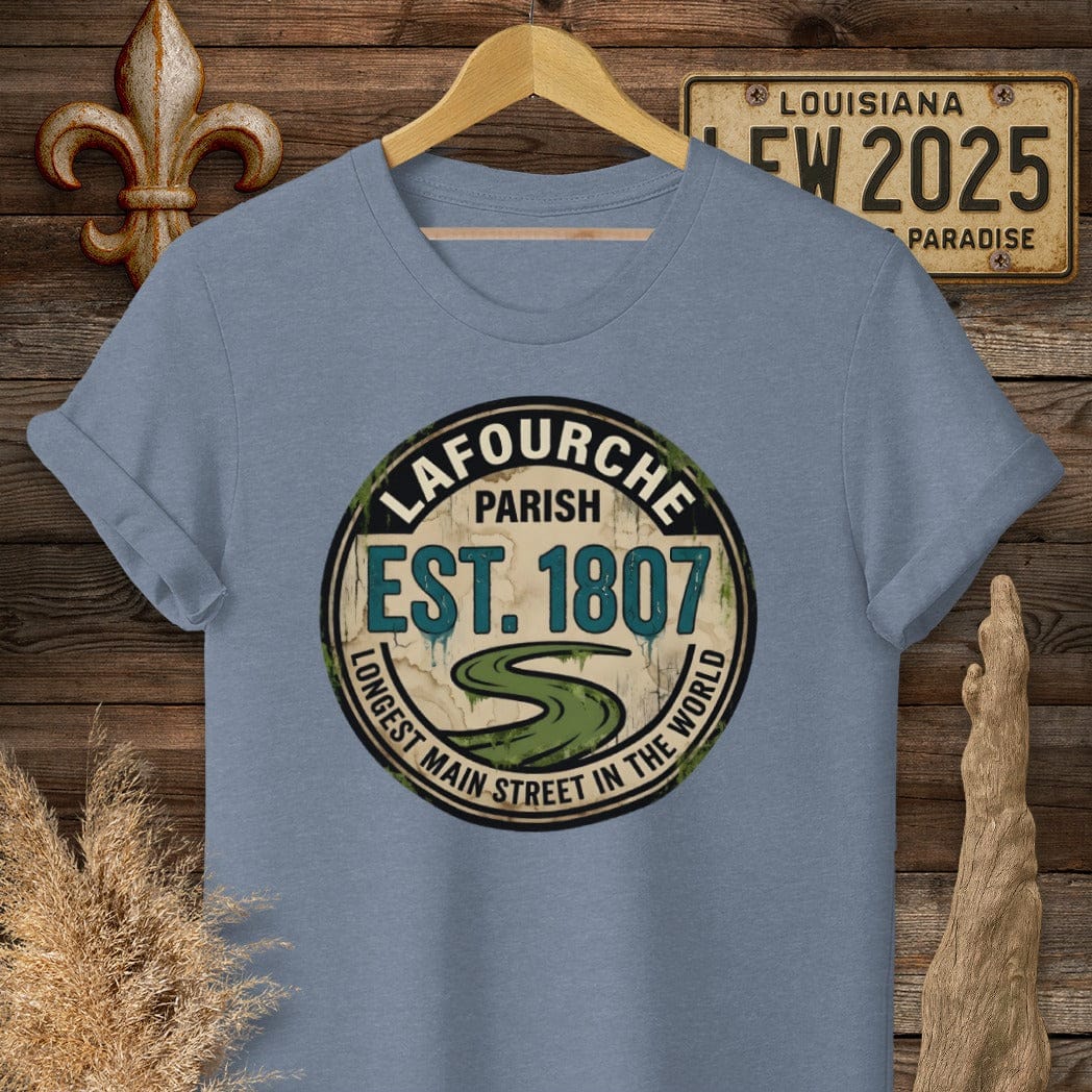 S / Heather Indigo Louisiana Lafourche Parish T-Shirt by Laissez Faire Wear