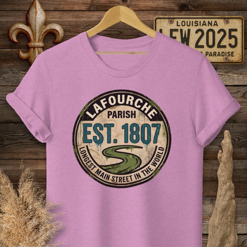 S / Heather Radiant Orchid Louisiana Lafourche Parish T-Shirt by Laissez Faire Wear