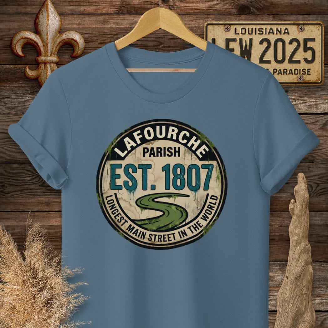 S / Indigo Blue Louisiana Lafourche Parish T-Shirt by Laissez Faire Wear