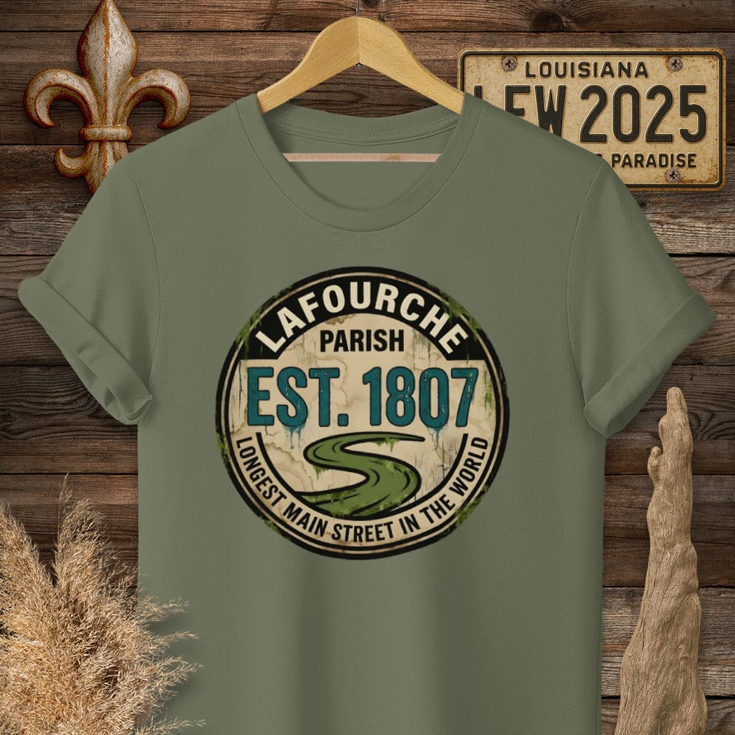 S / Military Green Louisiana Lafourche Parish T-Shirt by Laissez Faire Wear