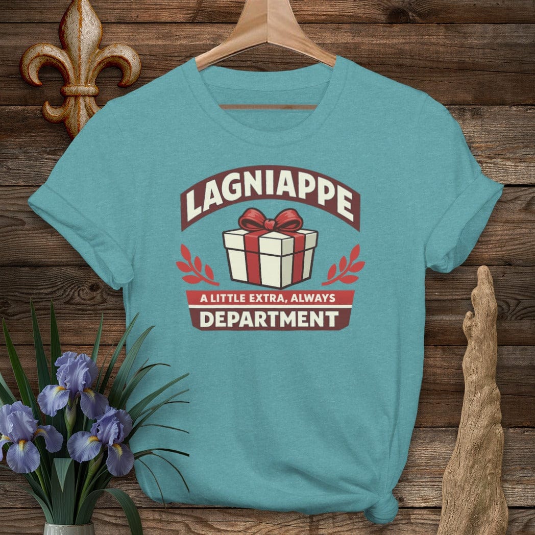 S / Heather Galapagos Blue Louisiana Lagniappe Department T-Shirt by Laissez Faire Wear