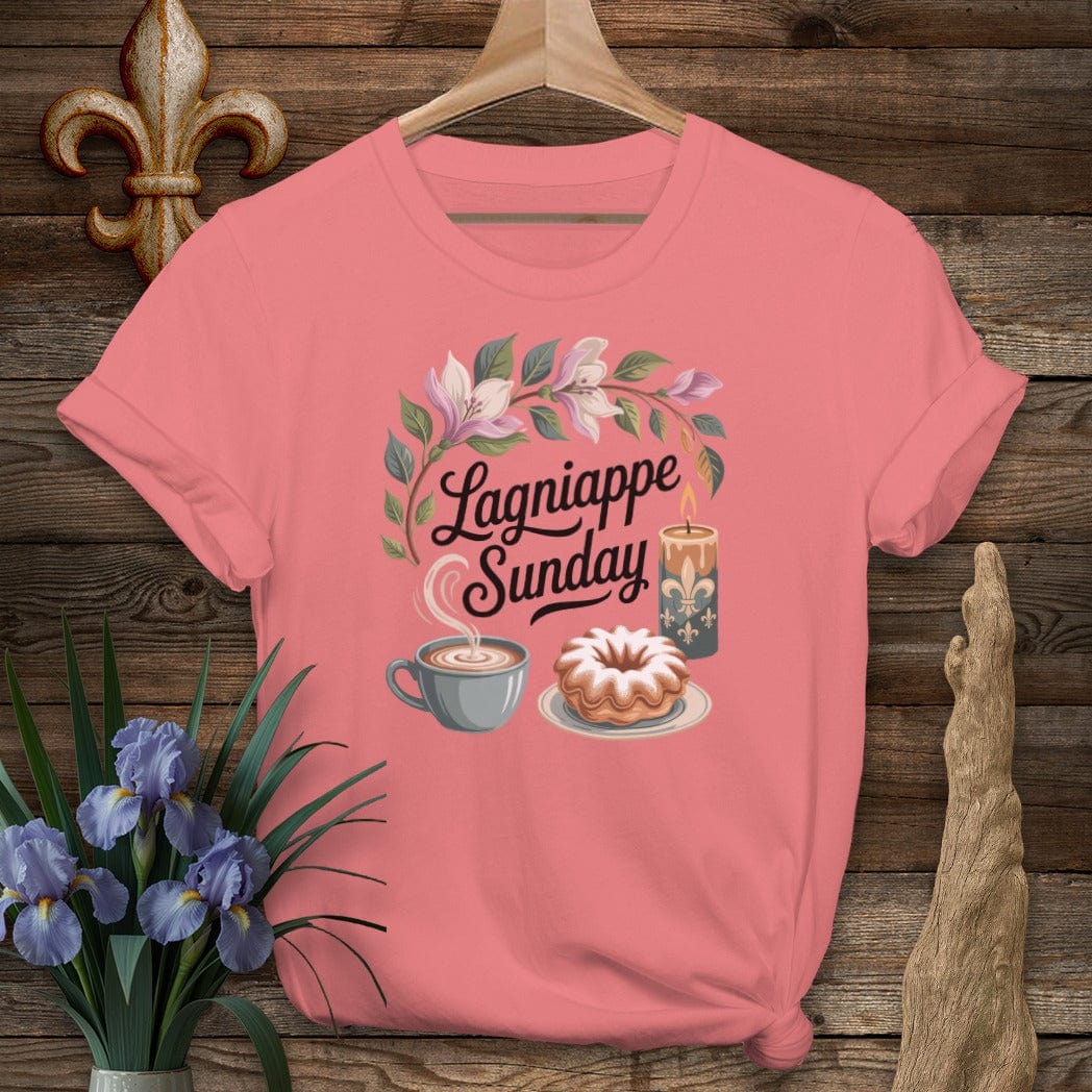 S / Coral Silk Louisiana Lagniappe Sunday T-Shirt by Laissez Faire Wear
