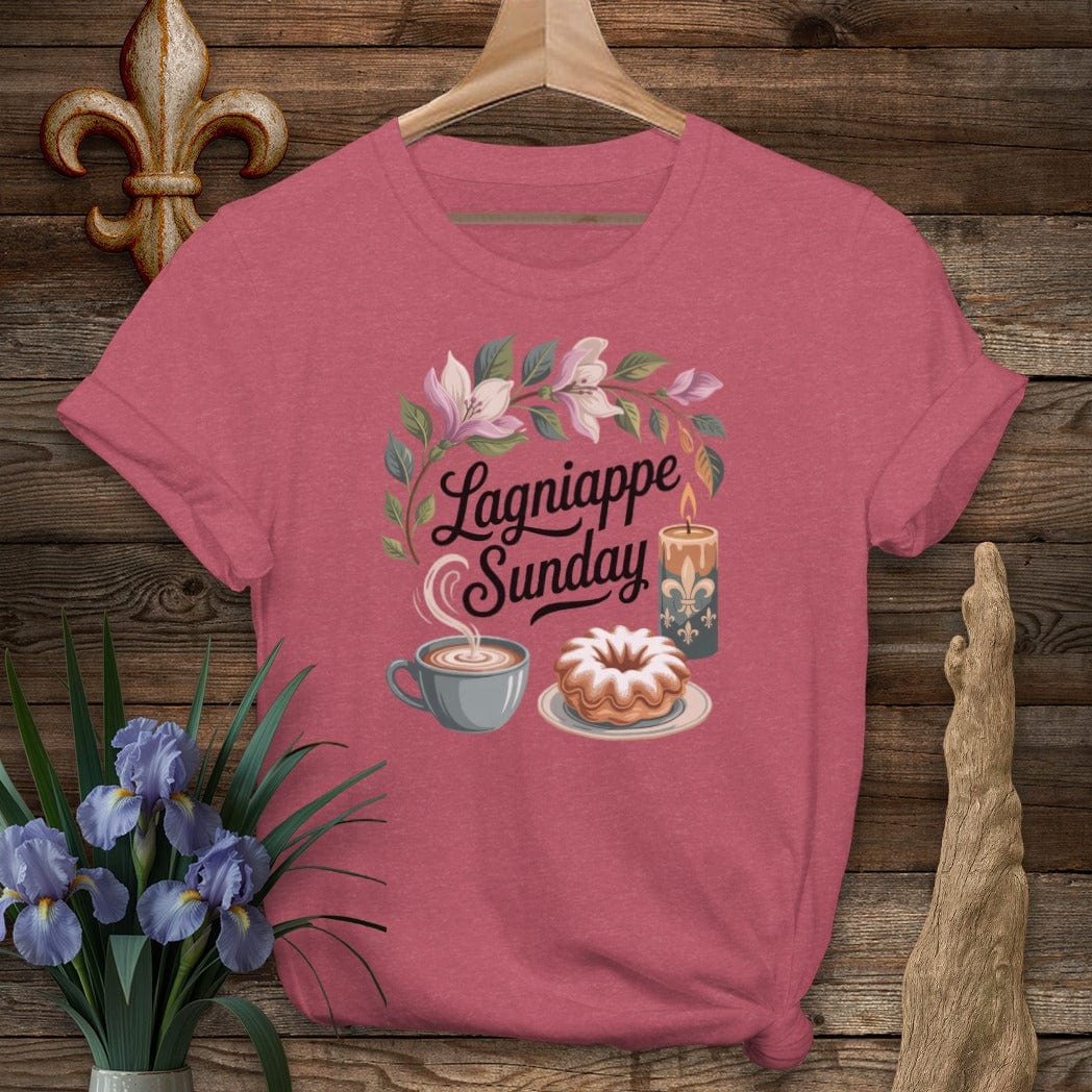 S / Heather Cardinal Louisiana Lagniappe Sunday T-Shirt by Laissez Faire Wear