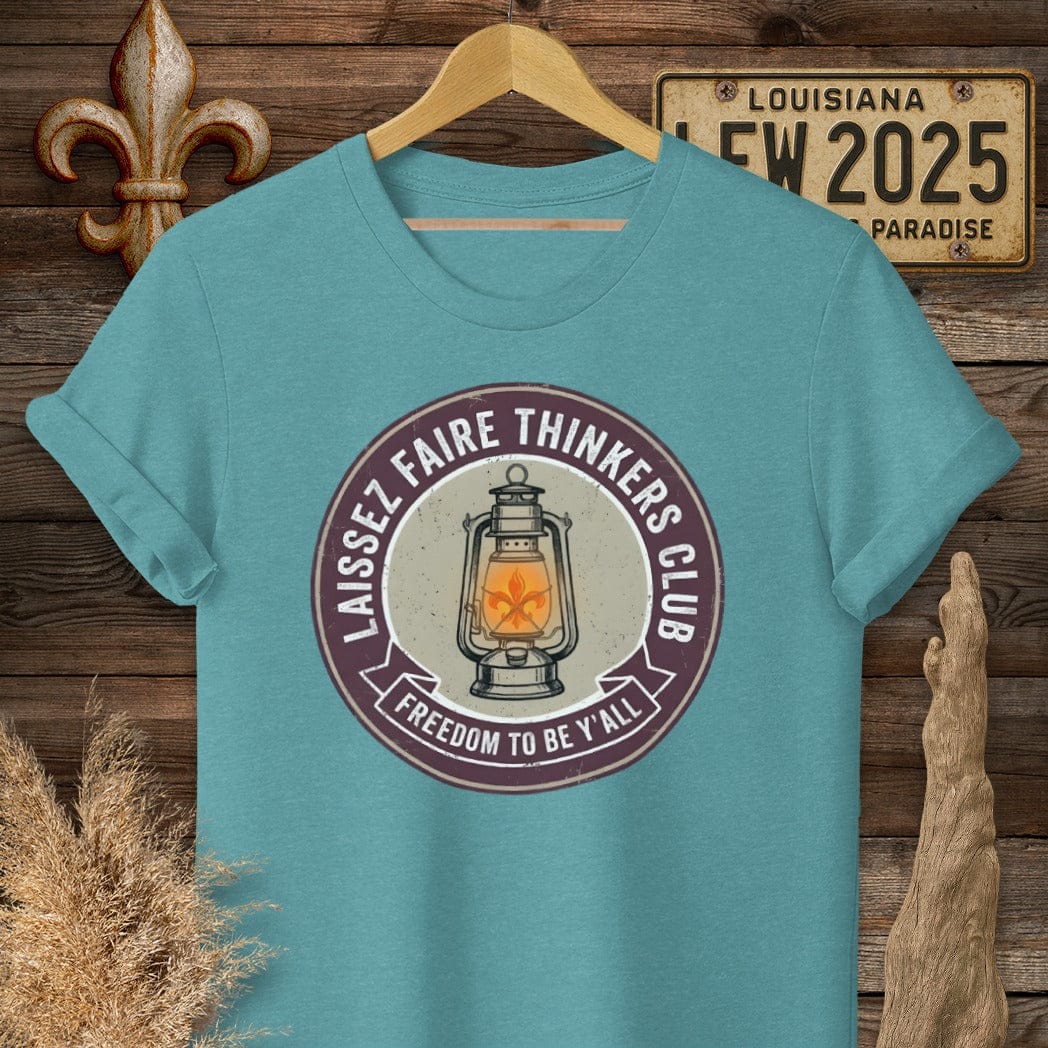 S / Heather Galapagos Blue Louisiana Laissez Faire Thinkers Club T-Shirt by Laissez Faire Wear