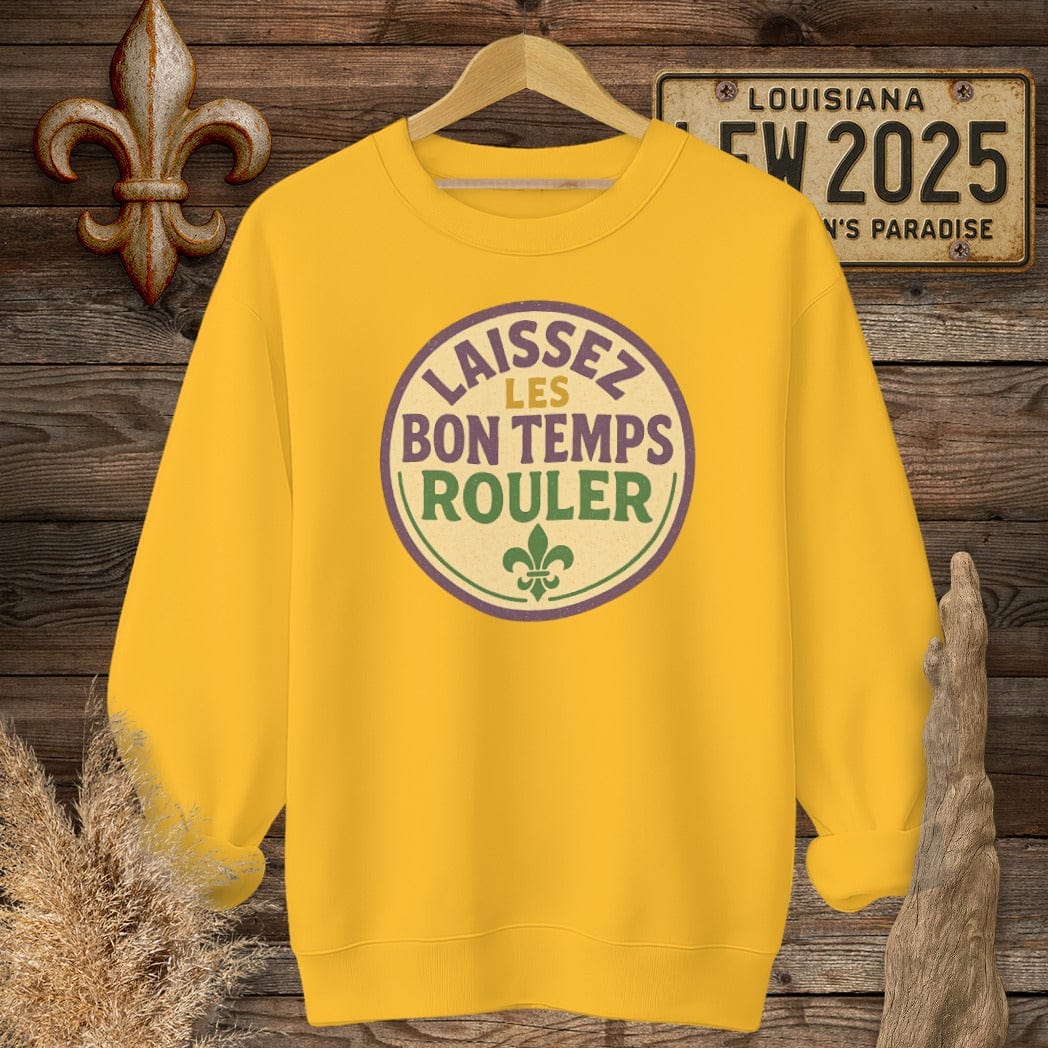 S / Gold Louisiana Laissez Les Bon Temps Rouler Retro Sweatshirt by Laissez Faire Wear