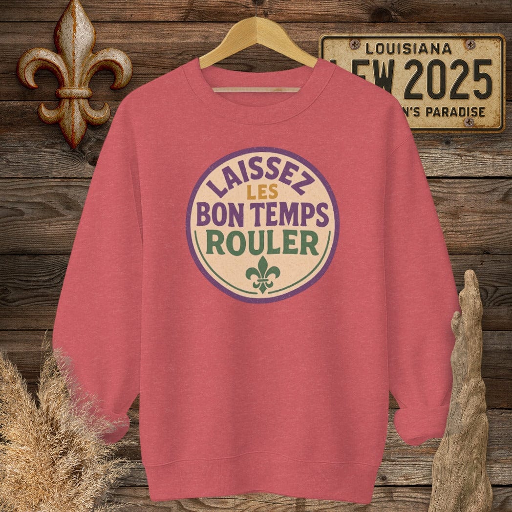 S / Heather Scarlet Red Louisiana Laissez Les Bon Temps Rouler Retro Sweatshirt by Laissez Faire Wear