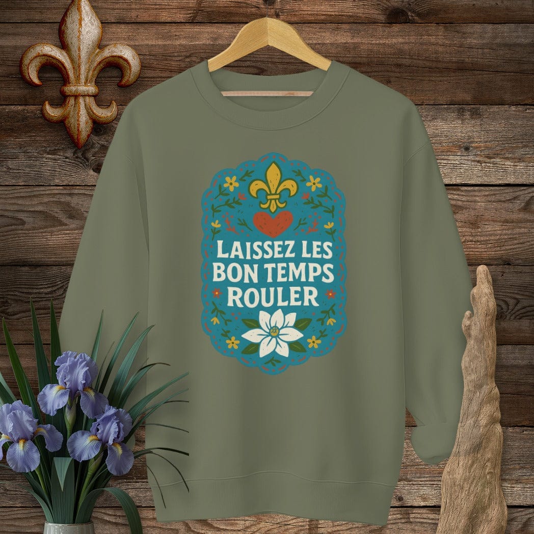 S / Military Green Louisiana Laissez Les Bon Temps Rouler Sweatshirt by Laissez Faire Wear