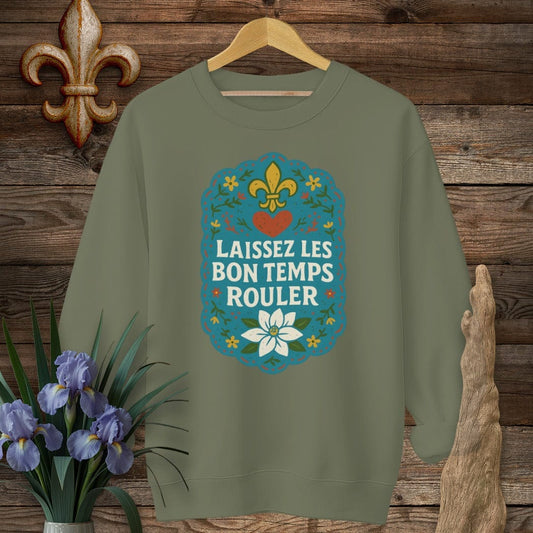 S / Military Green Louisiana Laissez Les Bon Temps Rouler Sweatshirt by Laissez Faire Wear