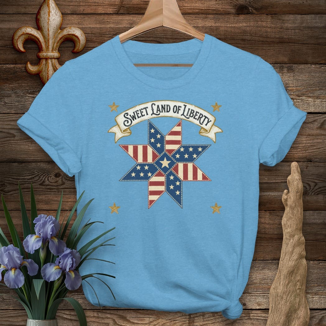 S / Heather Sapphire Louisiana Land of Liberty T-Shirt by Laissez Faire Wear