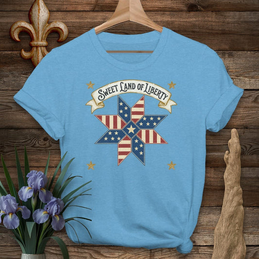 S / Heather Sapphire Louisiana Land of Liberty T-Shirt by Laissez Faire Wear