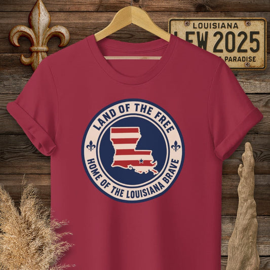 S / Cardinal Red Louisiana Land of the Free T-Shirt by Laissez Faire Wear