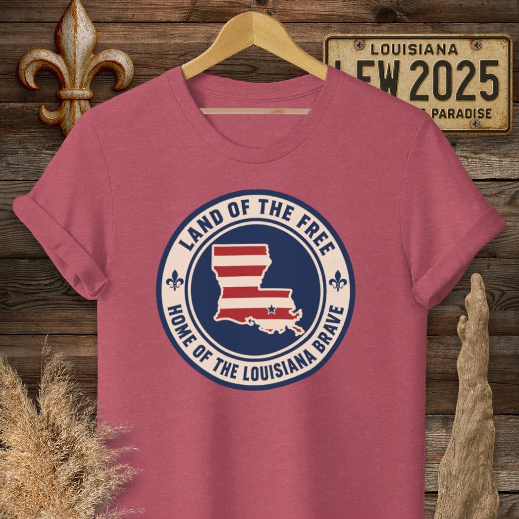 S / Heather Cardinal Louisiana Land of the Free T-Shirt by Laissez Faire Wear