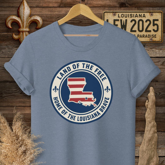 S / Heather Indigo Louisiana Land of the Free T-Shirt by Laissez Faire Wear