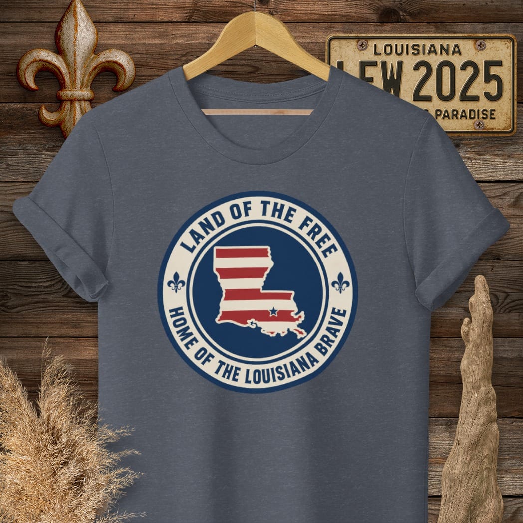 S / Heather Navy Louisiana Land of the Free T-Shirt by Laissez Faire Wear