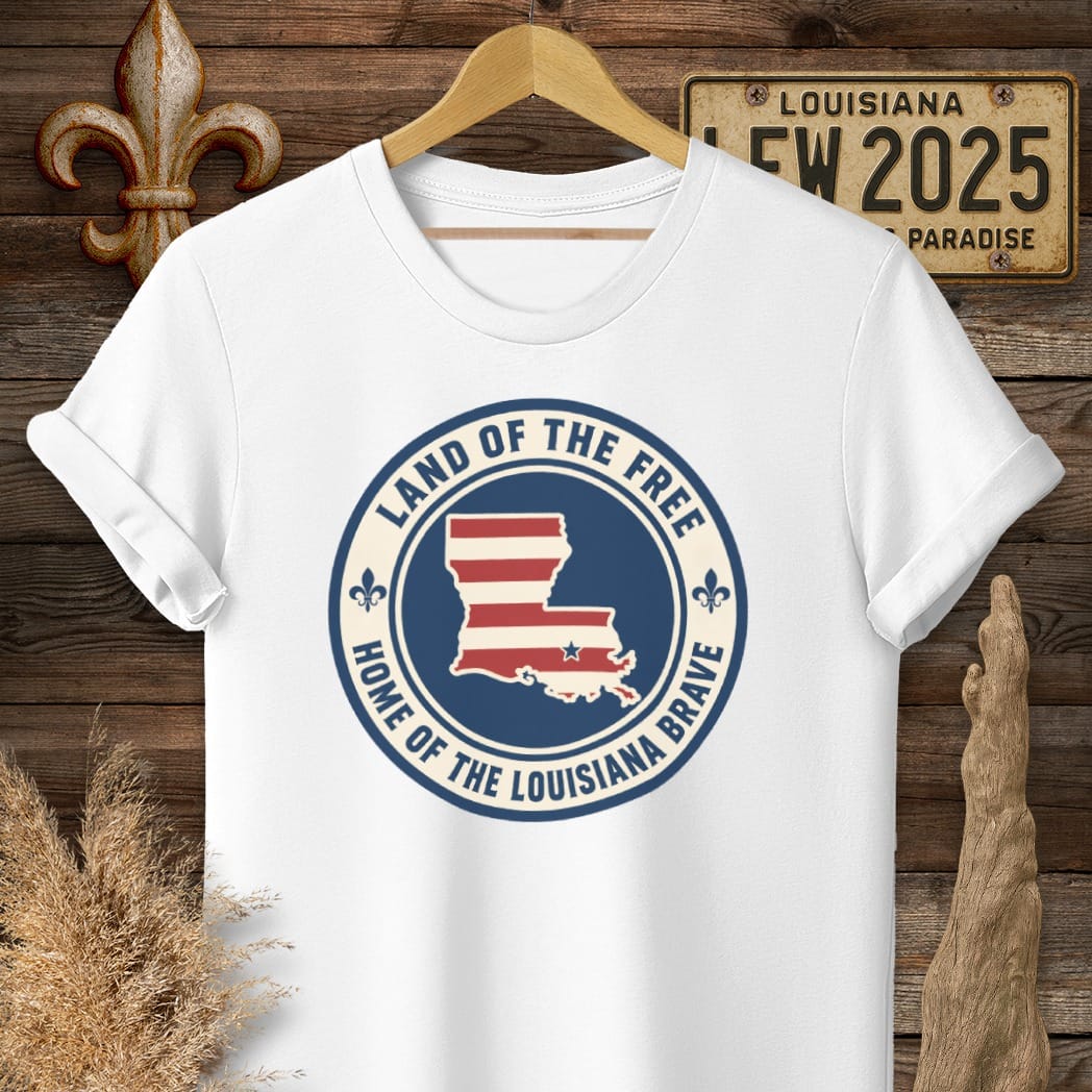 S / White Louisiana Land of the Free T-Shirt by Laissez Faire Wear