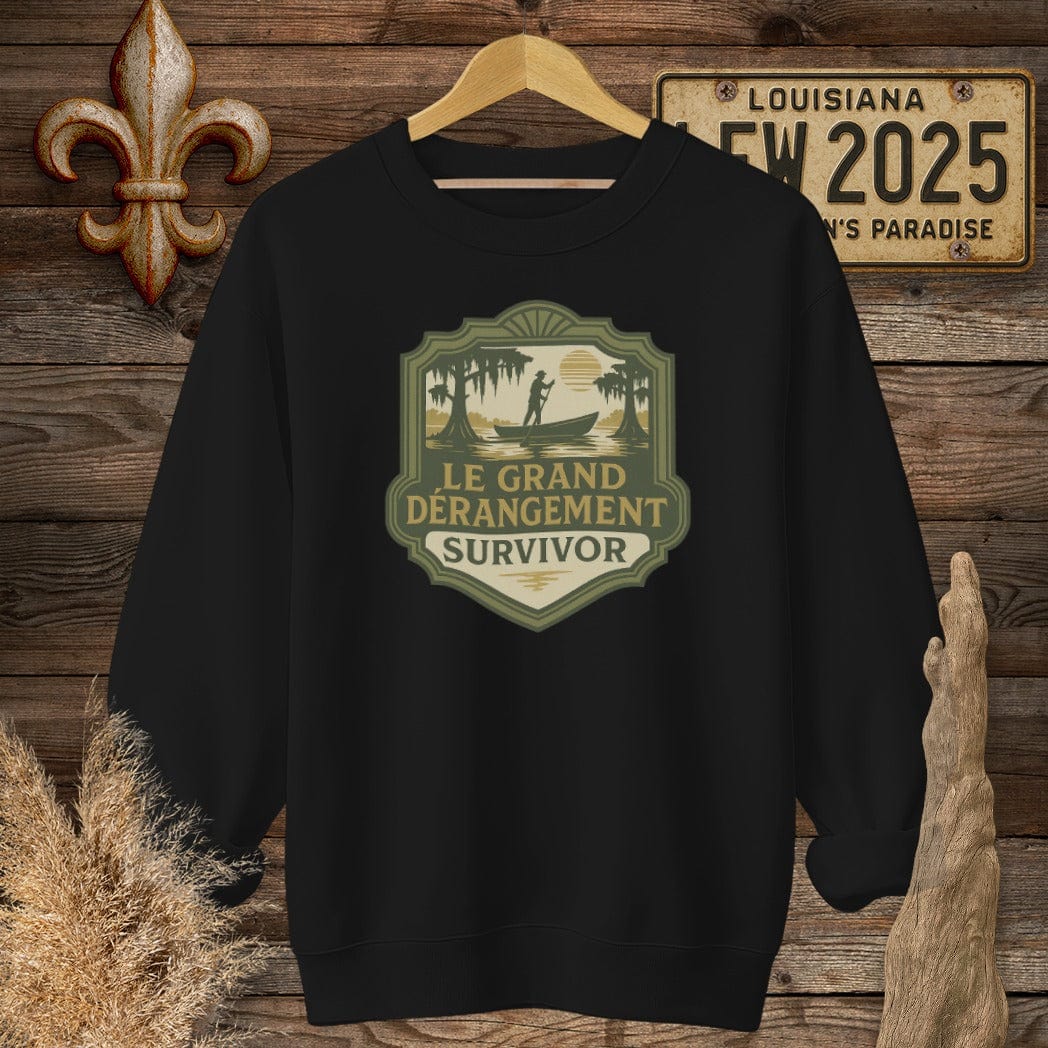 S / Black Louisiana Le Grand Derangement Survivor Sweatshirt by Laissez Faire Wear