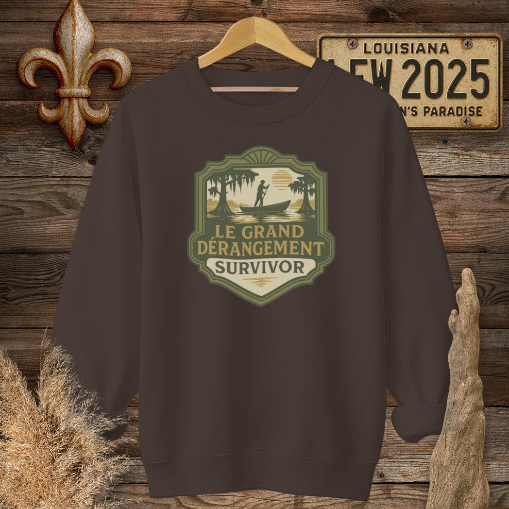 S / Dark Chocolate Louisiana Le Grand Derangement Survivor Sweatshirt by Laissez Faire Wear