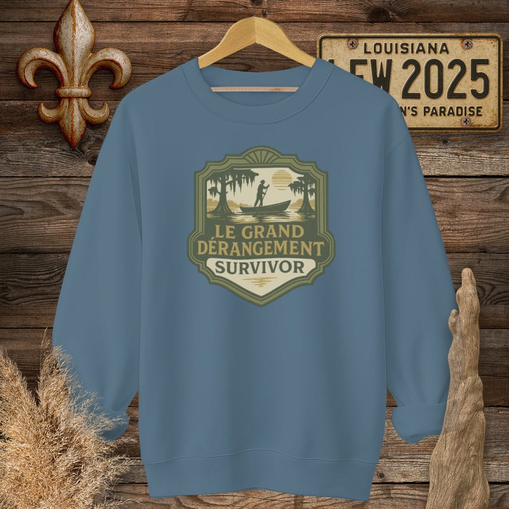 S / Indigo Blue Louisiana Le Grand Derangement Survivor Sweatshirt by Laissez Faire Wear