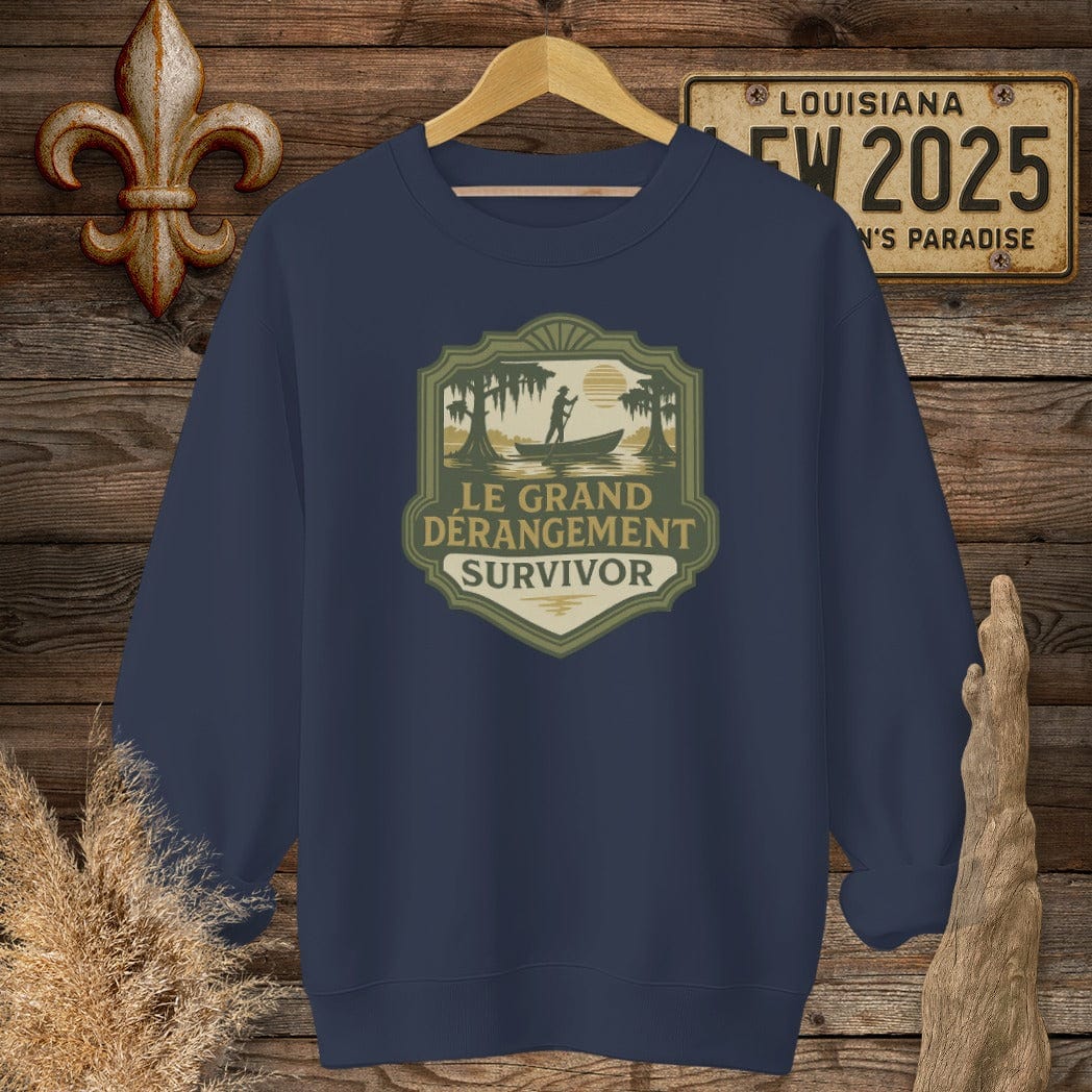 S / Navy Louisiana Le Grand Derangement Survivor Sweatshirt by Laissez Faire Wear