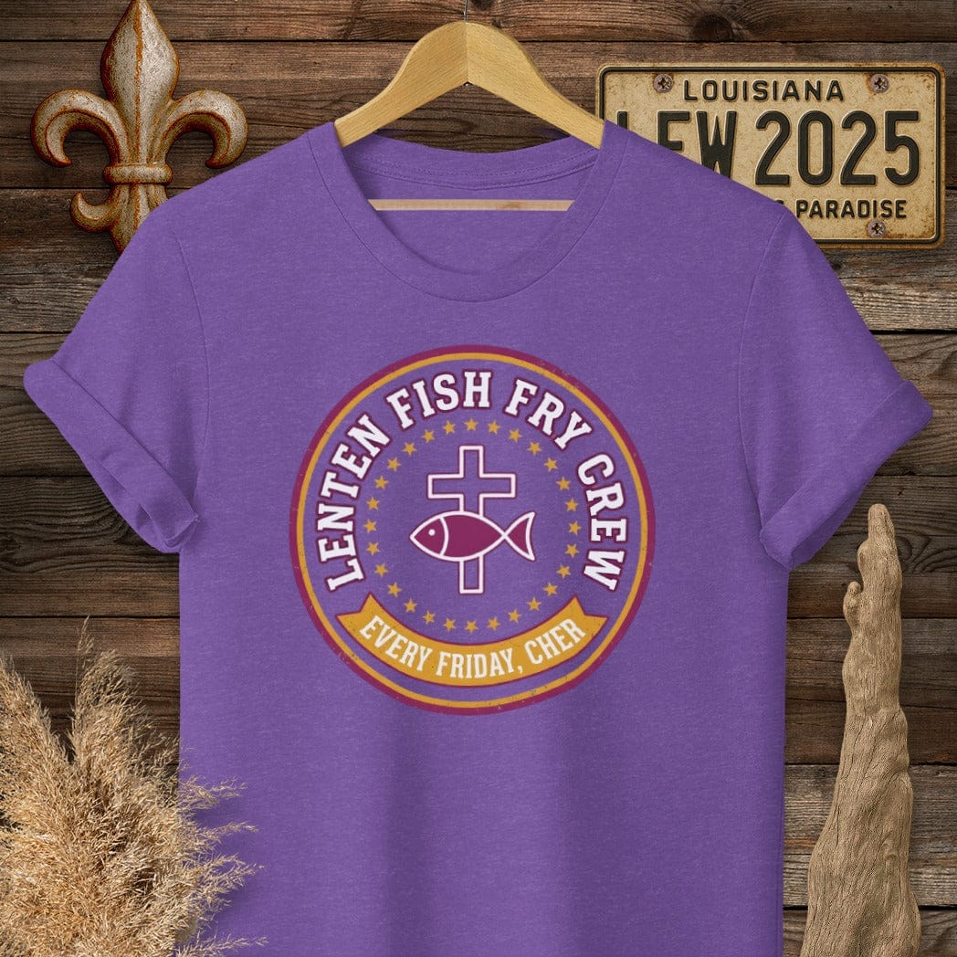 S / Heather Purple Louisiana Lenten Fish Fry Crew T-Shirt by Laissez Faire Wear