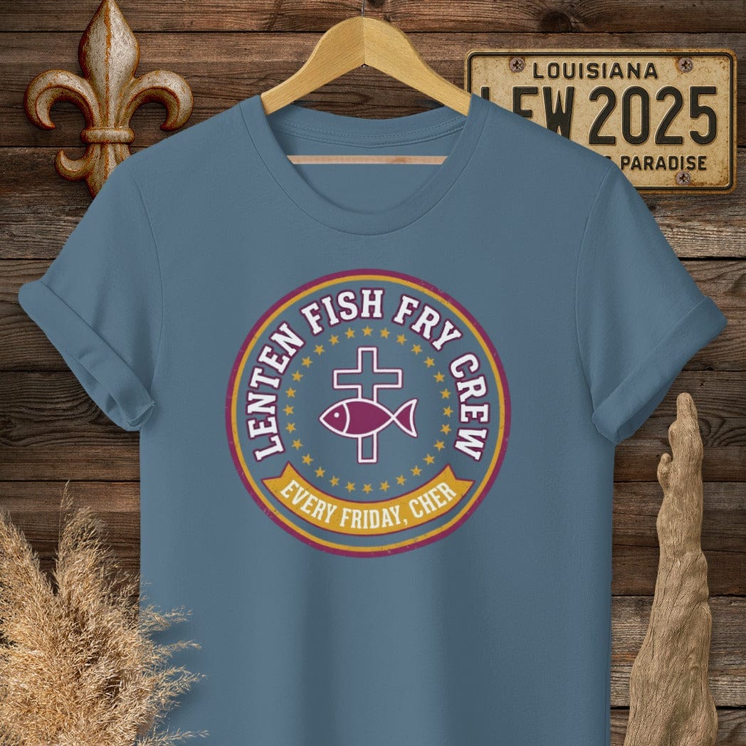S / Indigo Blue Louisiana Lenten Fish Fry Crew T-Shirt by Laissez Faire Wear