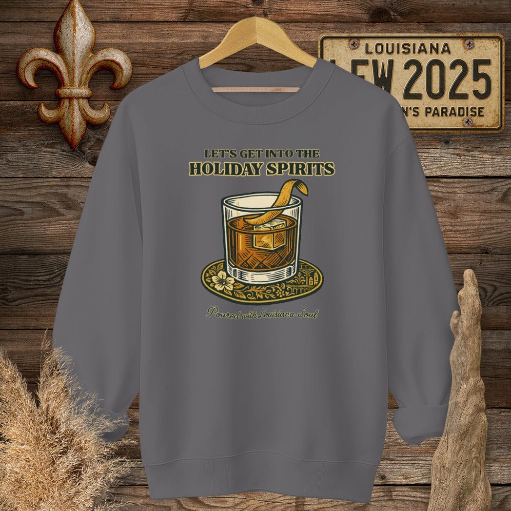 S / Charcoal Louisiana Let's Get Into The Holiday Spirits Sweatshirt by Laissez Faire Wear
