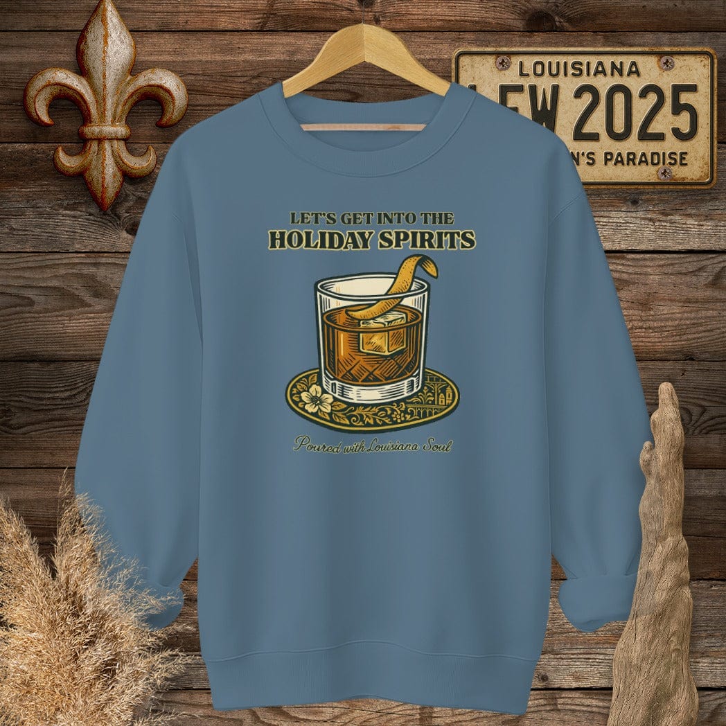 S / Indigo Blue Louisiana Let's Get Into The Holiday Spirits Sweatshirt by Laissez Faire Wear