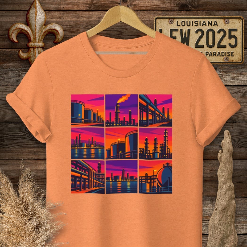 S / Heather Orange Louisiana Lights Across River T-Shirt by Laissez Faire Wear