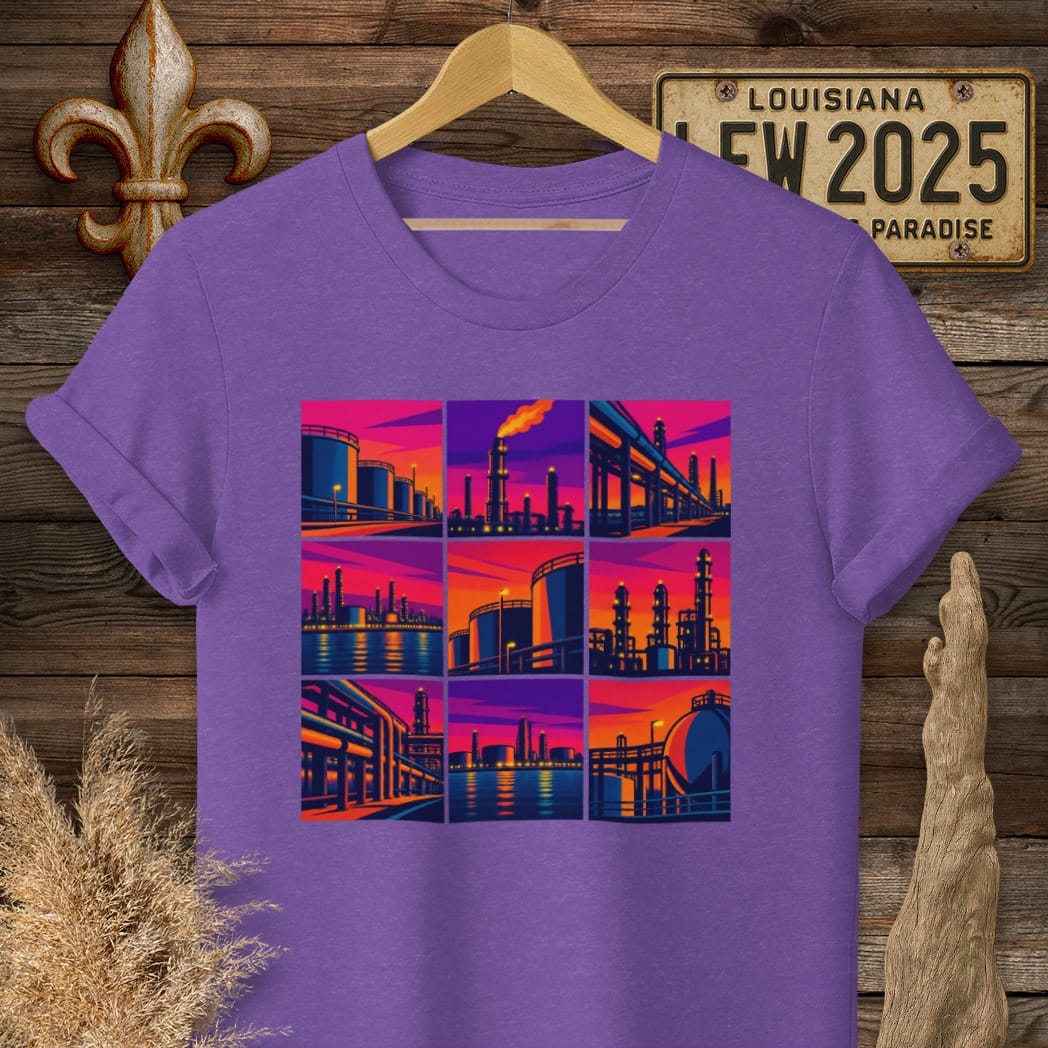 S / Heather Purple Louisiana Lights Across River T-Shirt by Laissez Faire Wear