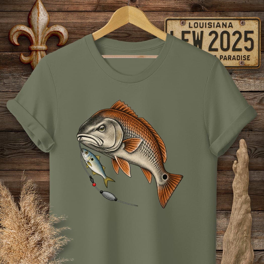 S / Military Green Louisiana Lip Full of Pogie T-Shirt by Laissez Faire Wear