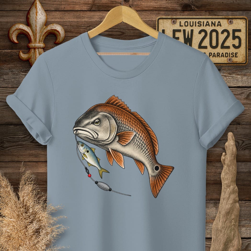 S / Stone Blue Louisiana Lip Full of Pogie T-Shirt by Laissez Faire Wear