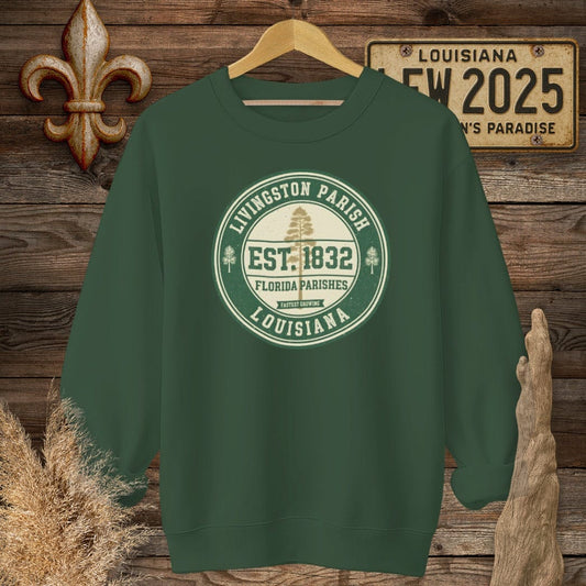 S / Forest Green Louisiana Livingston Parish Sweatshirt by Laissez Faire Wear