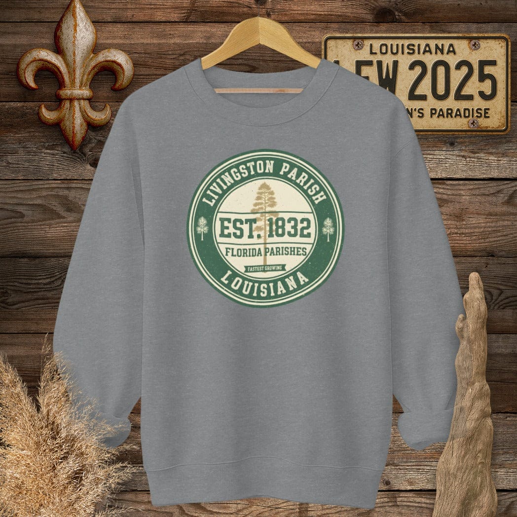 S / Graphite Heather Louisiana Livingston Parish Sweatshirt by Laissez Faire Wear
