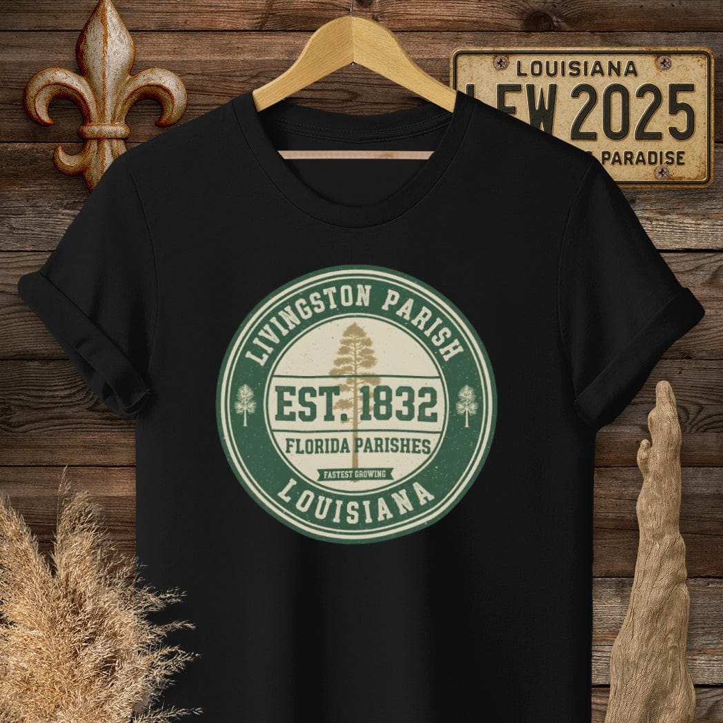 S / Black Louisiana Livingston Parish T-Shirt by Laissez Faire Wear