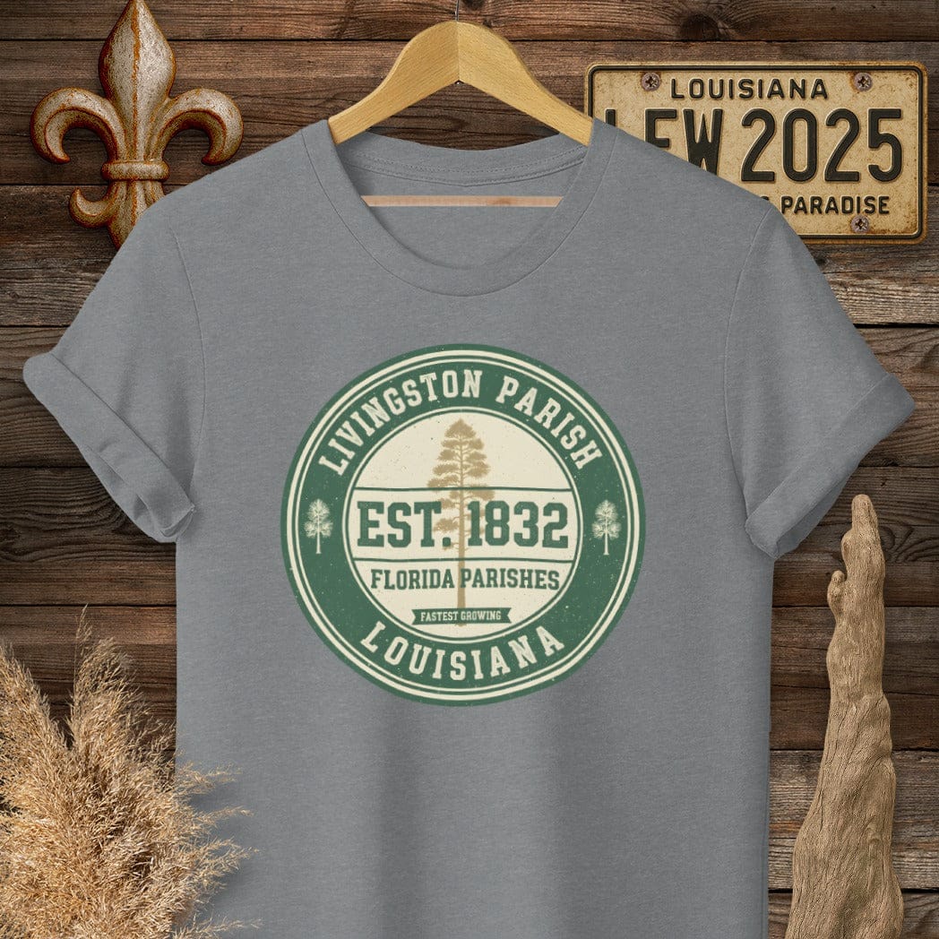 S / Graphite Heather Louisiana Livingston Parish T-Shirt by Laissez Faire Wear