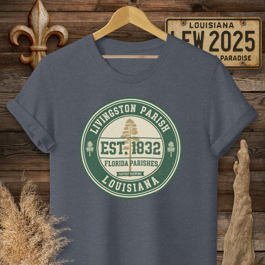 S / Heather Navy Louisiana Livingston Parish T-Shirt by Laissez Faire Wear