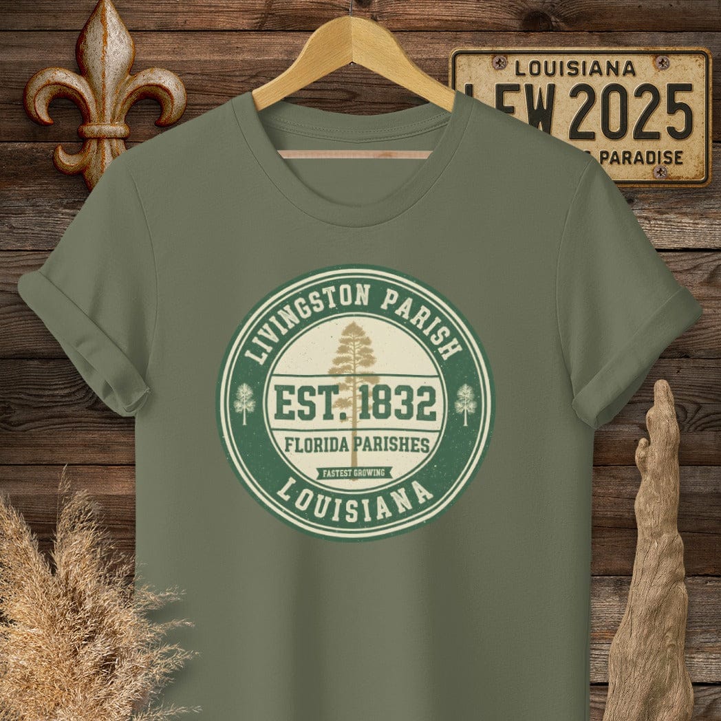 S / Military Green Louisiana Livingston Parish T-Shirt by Laissez Faire Wear
