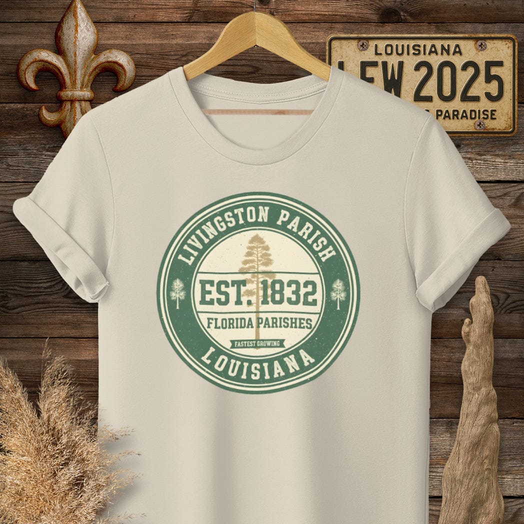 S / Sand Louisiana Livingston Parish T-Shirt by Laissez Faire Wear