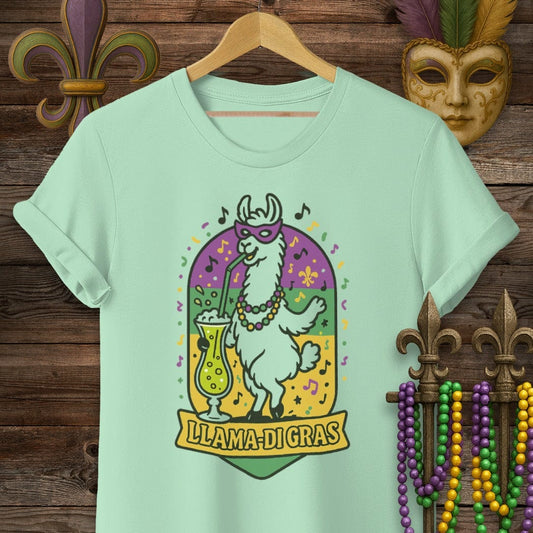 S / Mint Green Louisiana Llama-Di Gras Mardi Gras T-Shirt by Laissez Faire Wear