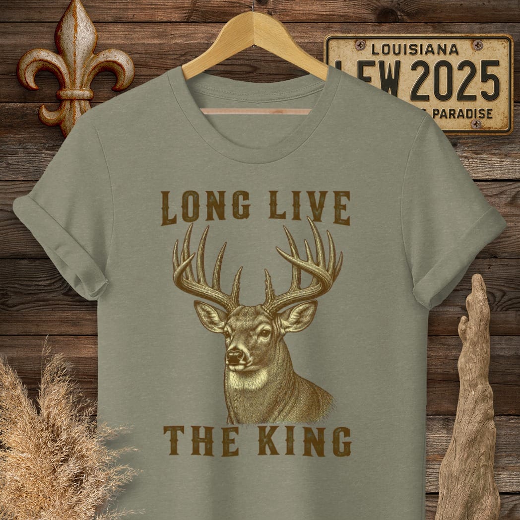 S / Heather Military Green Louisiana Long Live The King T-Shirt by Laissez Faire Wear