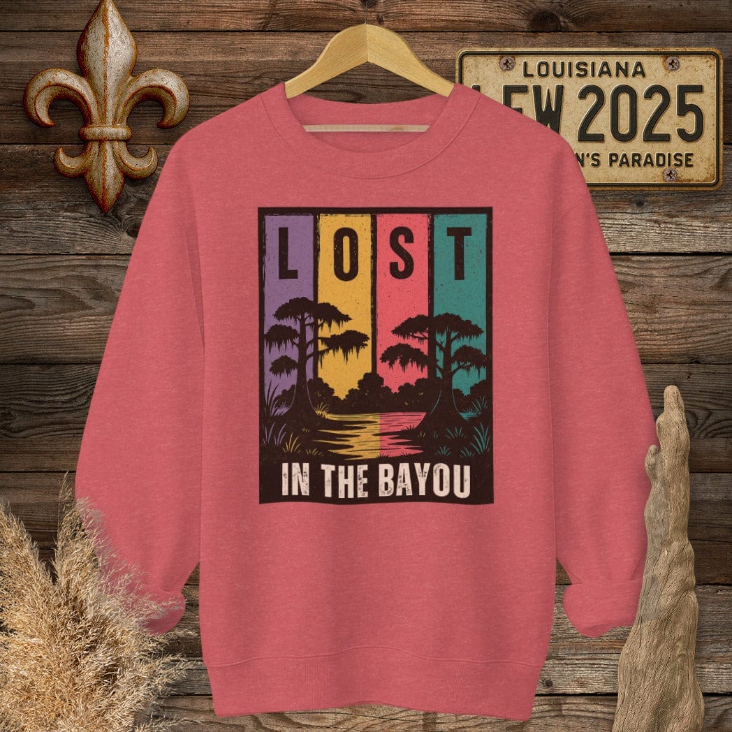 S / Heather Scarlet Red Louisiana Lost in the Bayou Sweatshirt by Laissez Faire Wear