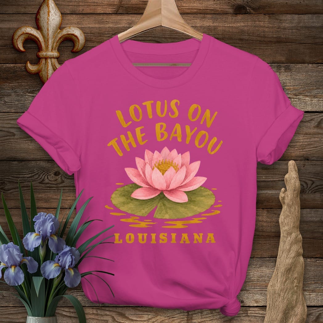 S / Antique Heliconia Louisiana Lotus on the Bayou T-Shirt by Laissez Faire Wear
