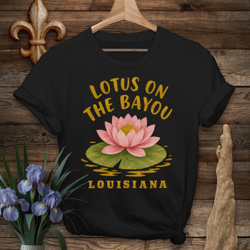 S / Black Louisiana Lotus on the Bayou T-Shirt by Laissez Faire Wear
