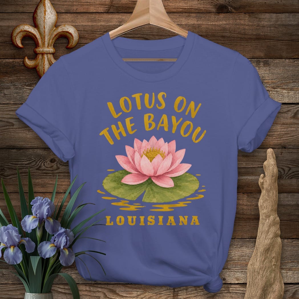 S / Metro Blue Louisiana Lotus on the Bayou T-Shirt by Laissez Faire Wear