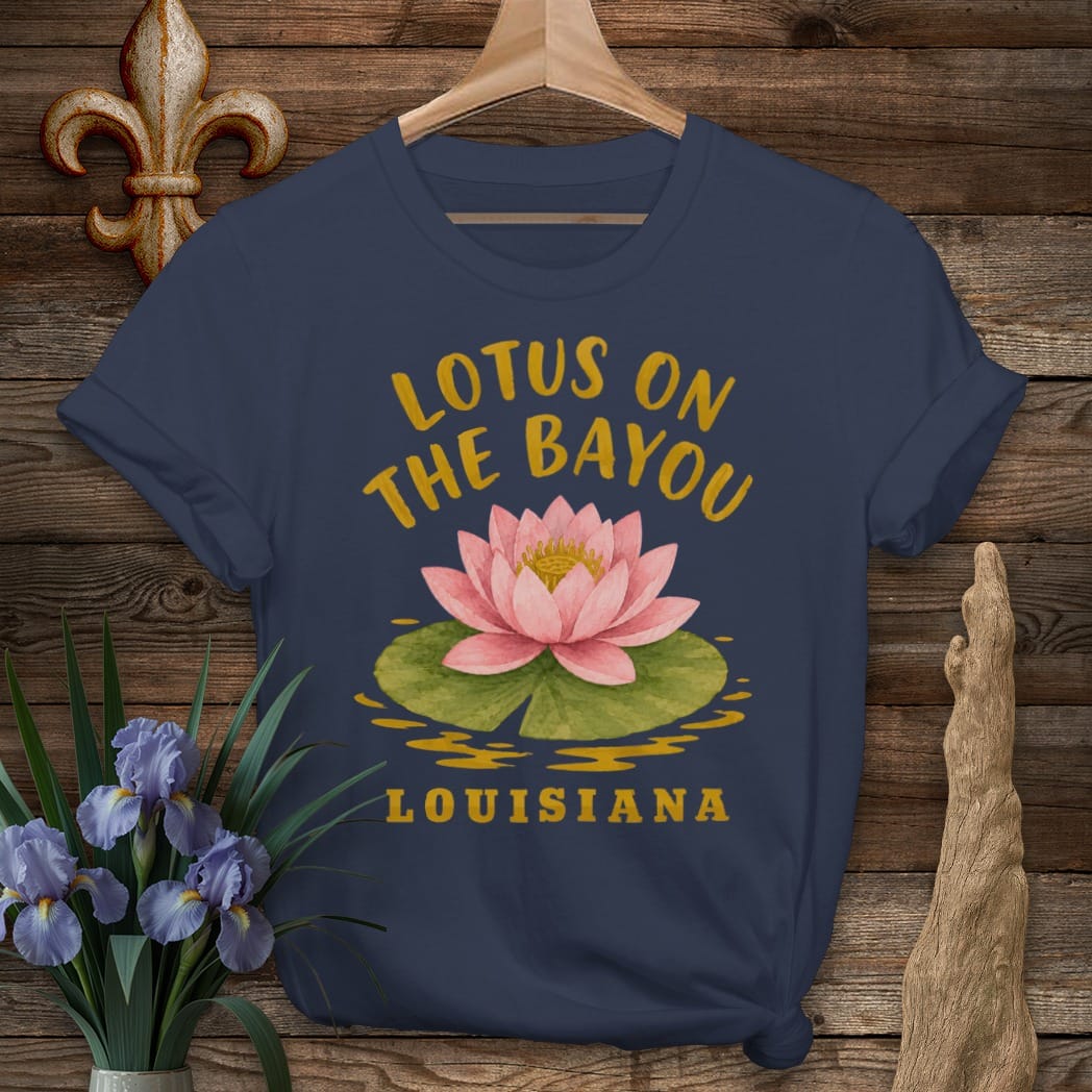 S / Navy Louisiana Lotus on the Bayou T-Shirt by Laissez Faire Wear