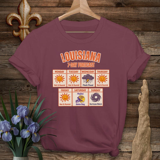 S / Maroon Louisiana Louisiana 7-Day Forecast T-Shirt by Laissez Faire Wear